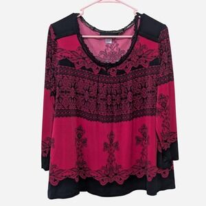 Whimsygoth Grunge Fairycore Red & Black Baroque Pattern Blouse